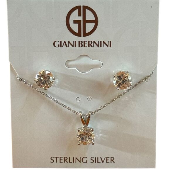 NWT Giani Bernini Lab-Created Sapphire Earring & Pendant Necklace Set in SS - Picture 2 of 3